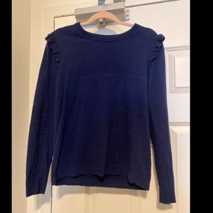 J Crew Navy, Ruffle-Shoulder Crew Neck Sweater